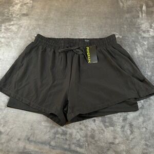 PinsPark Women's XXL Black Athletic Running Shorts Mesh Layer Elastic‎ Waist